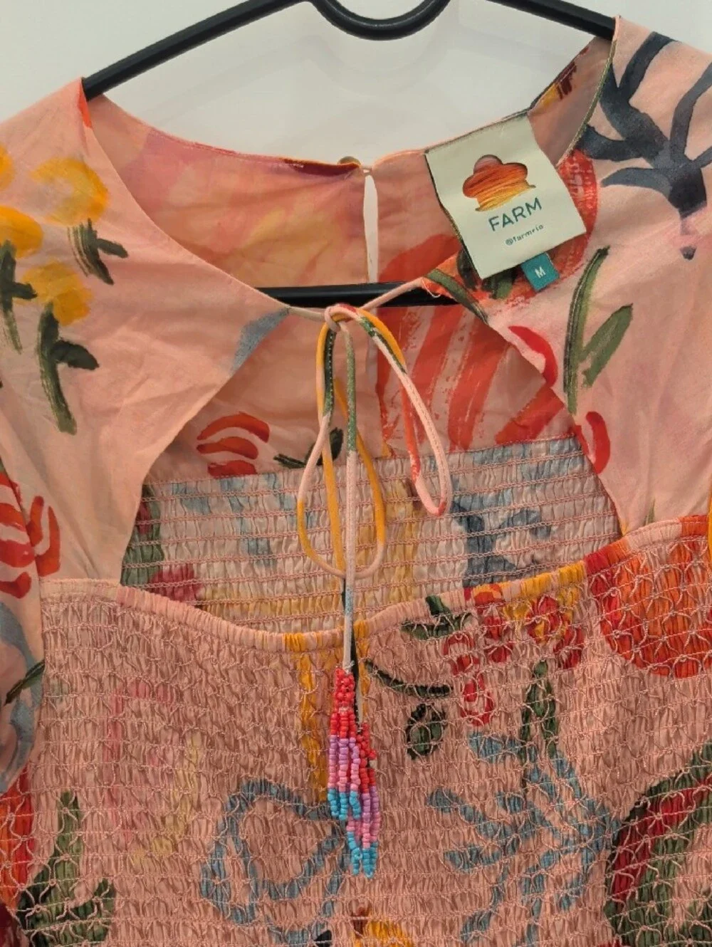 Farm Rio Mixed Fruit Smocked Bodice Puff Sleeve Blouse